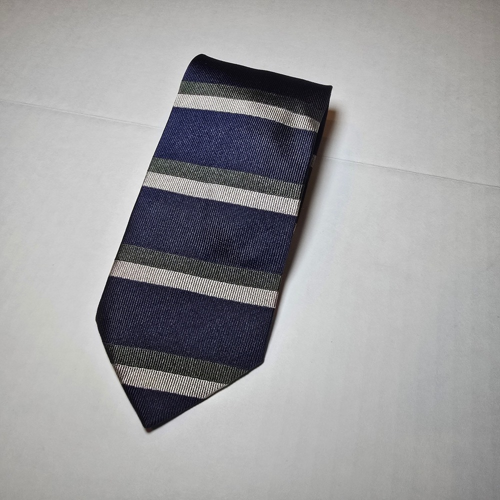 CH Carolina Herrera Mens Silk Striped Tie Navy Blue Silver Green Made in Italy